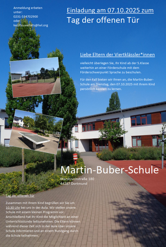 Das Bild zeigt die Einladung zum Tag der offenen Tür der Martin-Buber-Schule