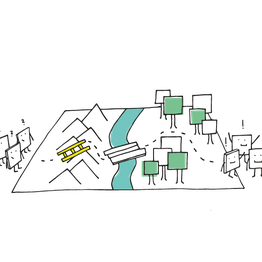 Mehrere Figuren, die erfolgreich Hindernisse überwinden.