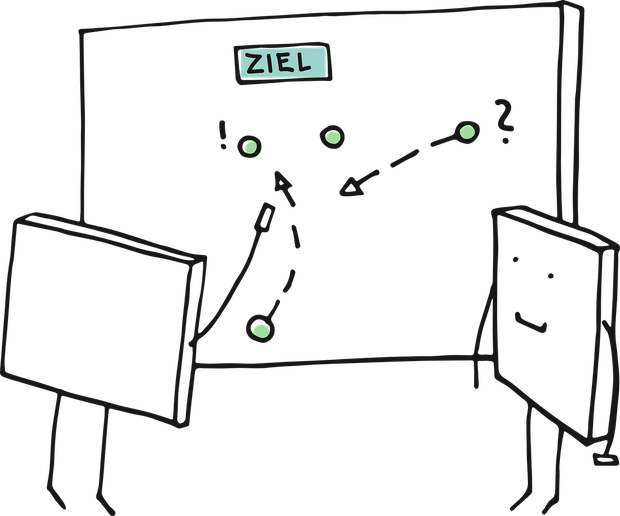 Zwei Figuren, die gemeinsam über Ziele reden.
