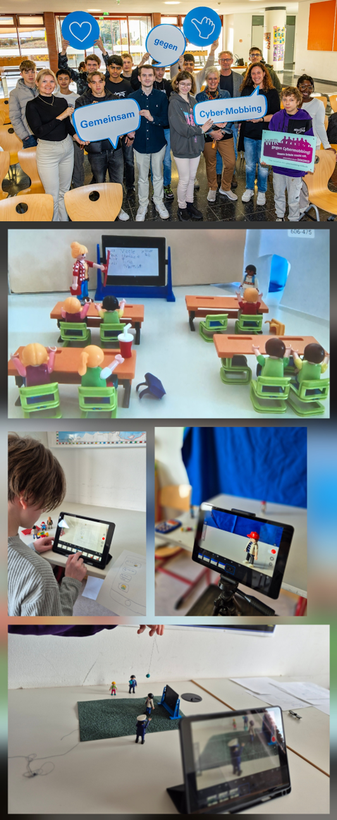 Eine Collage, die Aktivitäten während des Projekts "Wir gegen Cybermobbing" zeigt.