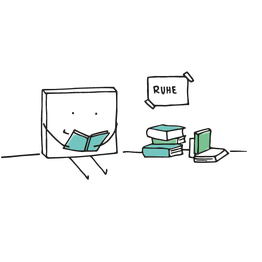 Eine Figur, die in einem Ruheraum sitzt und ein Buch liest.